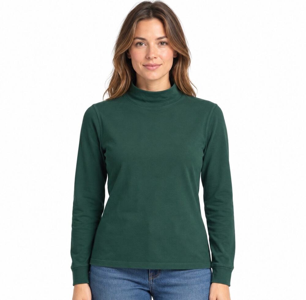 L.L.Bean Women’s M 100% Cotton Mock Neck Long Sleeve Top Forest Green